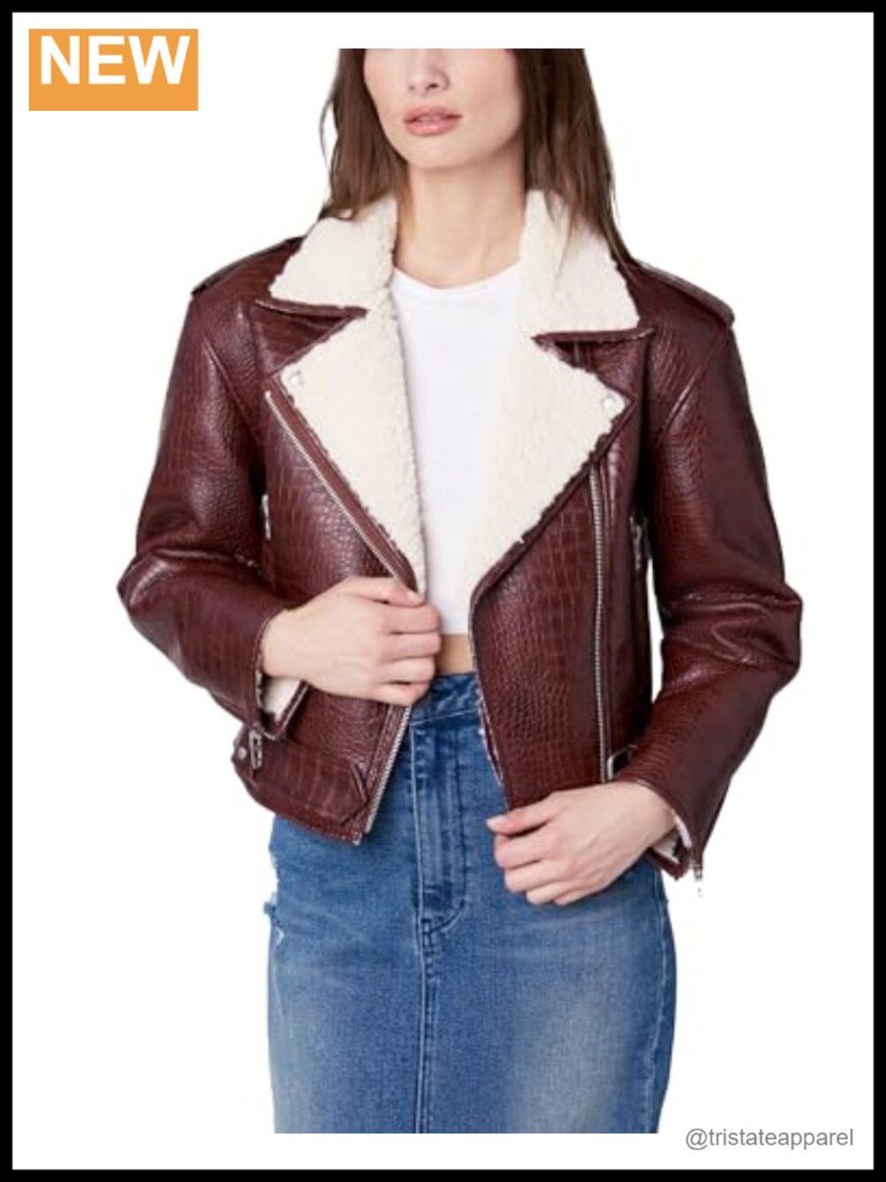 Aviator Bonded Jacket Long Sleeve Faux Leather Zipper
